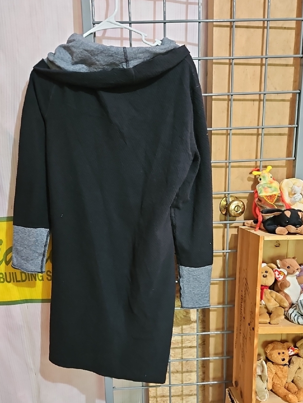 Columbia Black Trench Coat with Gray Hood & Cuffs